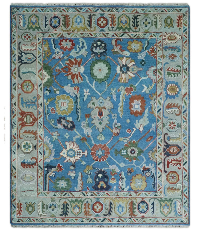 8x10 Hand Knotted Blue and Silver Traditional Persian Oushak Wool Rug | TRDCP980810