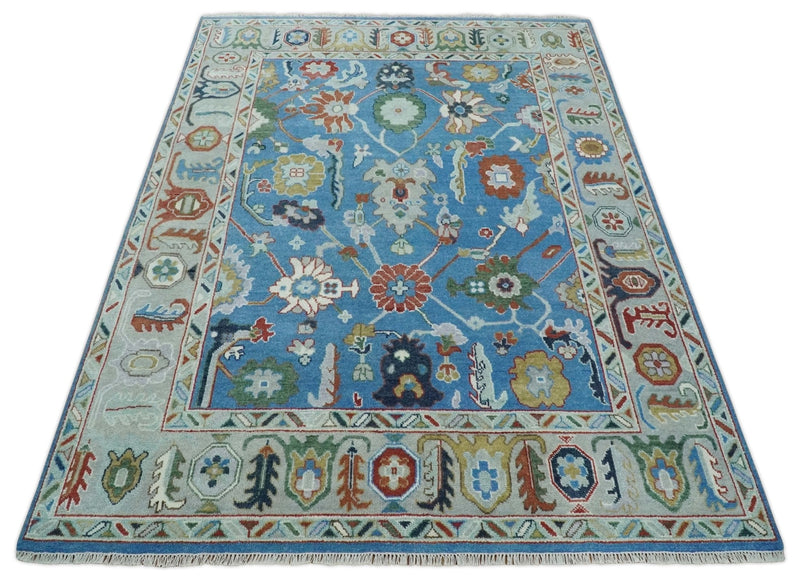 8x10 Hand Knotted Blue and Silver Traditional Persian Oushak Wool Rug | TRDCP980810