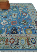 8x10 Hand Knotted Blue and Silver Traditional Persian Oushak Wool Rug | TRDCP980810