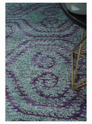 5x8 and 8x10 Hand Knotted  Blue, Gray and Purple Modern Contemporary Southwestern Tribal Trellis Recycled Silk Area Rug | OP32