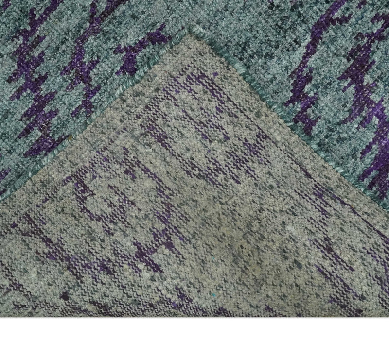 5x8 and 8x10 Hand Knotted  Blue, Gray and Purple Modern Contemporary Southwestern Tribal Trellis Recycled Silk Area Rug | OP32