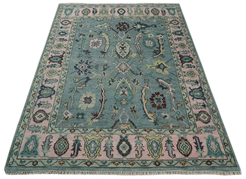 8x10 Hand Knotted Blue Green and Pink Traditional Persian Vintage Wool Rug | TRDCP771810