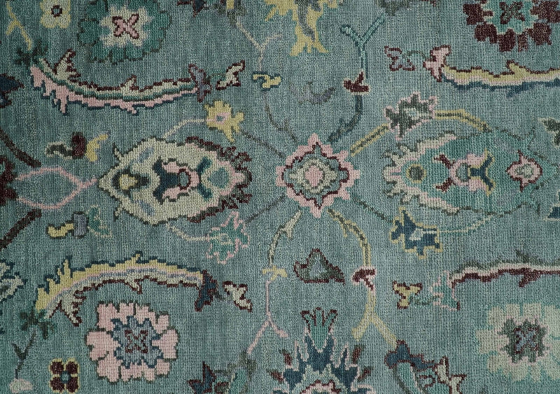 8x10 Hand Knotted Blue Green and Pink Traditional Persian Vintage Wool Rug | TRDCP771810