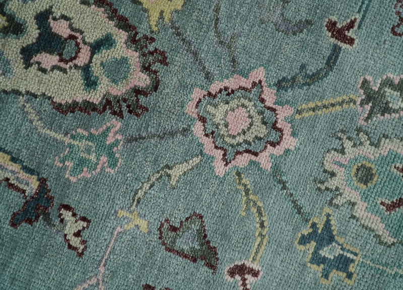 8x10 Hand Knotted Blue Green and Pink Traditional Persian Vintage Wool Rug | TRDCP771810