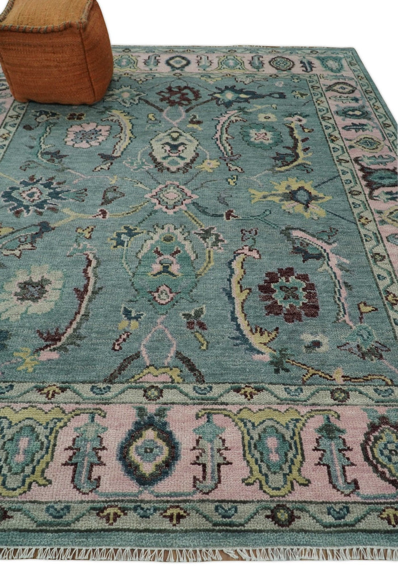 8x10 Hand Knotted Blue Green and Pink Traditional Persian Vintage Wool Rug | TRDCP771810