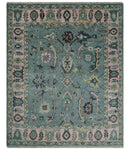 8x10 Hand Knotted Blue Green and Pink Traditional Persian Vintage Wool Rug | TRDCP771810