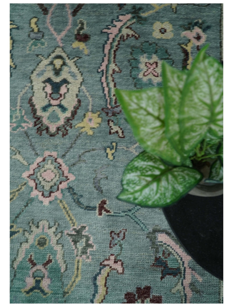 8x10 Hand Knotted Blue Green and Pink Traditional Persian Vintage Wool Rug | TRDCP771810