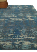 8x10 Hand Knotted Blue, Ivory and Charcoal Abstract Wool Area Rug