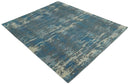 8x10 Hand Knotted Blue, Ivory and Charcoal Abstract Wool Area Rug