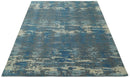 8x10 Hand Knotted Blue, Ivory and Charcoal Abstract Wool Area Rug