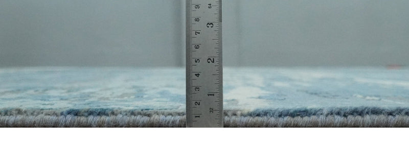 8x10 Hand Knotted Blue, Ivory and Charcoal Abstract Wool Area Rug