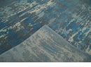 8x10 Hand Knotted Blue, Ivory and Charcoal Abstract Wool Area Rug