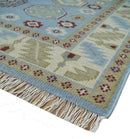 8x10 Hand Knotted Blue, Ivory, Beige and Rust Traditional Persian Oushak Wool Rug | AC8810