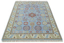 8x10 Hand Knotted Blue, Ivory, Beige and Rust Traditional Persian Oushak Wool Rug | AC8810