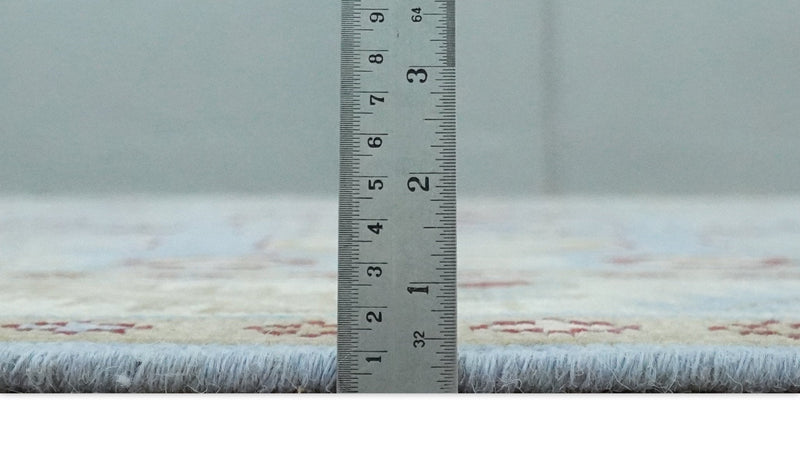 8x10 Hand Knotted Blue, Ivory, Beige and Rust Traditional Persian Oushak Wool Rug | AC8810