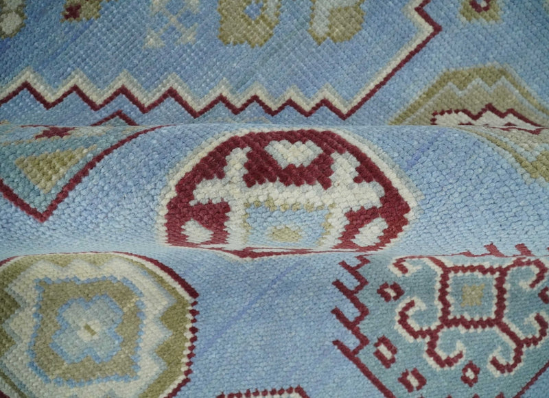 8x10 Hand Knotted Blue, Ivory, Beige and Rust Traditional Persian Oushak Wool Rug | AC8810