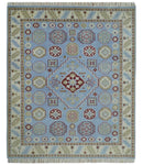 8x10 Hand Knotted Blue, Ivory, Beige and Rust Traditional Persian Oushak Wool Rug | AC8810