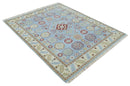 8x10 Hand Knotted Blue, Ivory, Beige and Rust Traditional Persian Oushak Wool Rug | AC8810