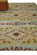 8x10 Hand Knotted Beige, Blue and Rust  Persian made of Recycled Silk Area Rug | OP19