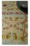 8x10 Hand Knotted Beige, Blue and Rust  Persian made of Recycled Silk Area Rug | OP19