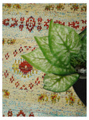 8x10 Hand Knotted Beige, Blue and Rust  Persian made of Recycled Silk Area Rug | OP19