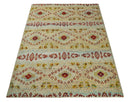 8x10 Hand Knotted Beige, Blue and Rust  Persian made of Recycled Silk Area Rug | OP19