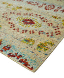 8x10 Hand Knotted Beige, Blue and Rust  Persian made of Recycled Silk Area Rug | OP19