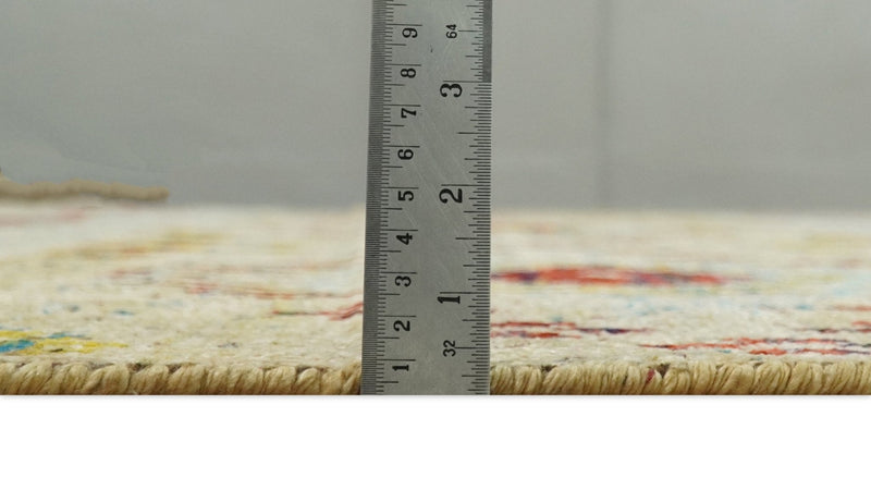 8x10 Hand Knotted Beige, Blue and Rust  Persian made of Recycled Silk Area Rug | OP19