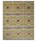 8x10 Hand Knotted Beige, Blue and Rust  Persian made of Recycled Silk Area Rug | OP19