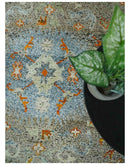 8x10 Hand Knotted Blue, Silver and Beige Antique Persian Style Contemporary Recycled Silk Area Rug | OP30