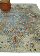 8x10 Hand Knotted Blue, Silver and Beige Antique Persian Style Contemporary Recycled Silk Area Rug | OP30