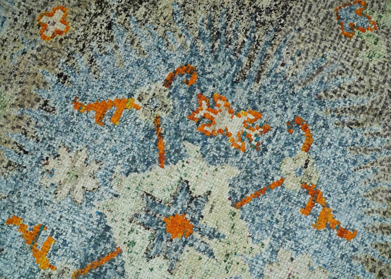 8x10 Hand Knotted Blue, Silver and Beige Antique Persian Style Contemporary Recycled Silk Area Rug | OP30