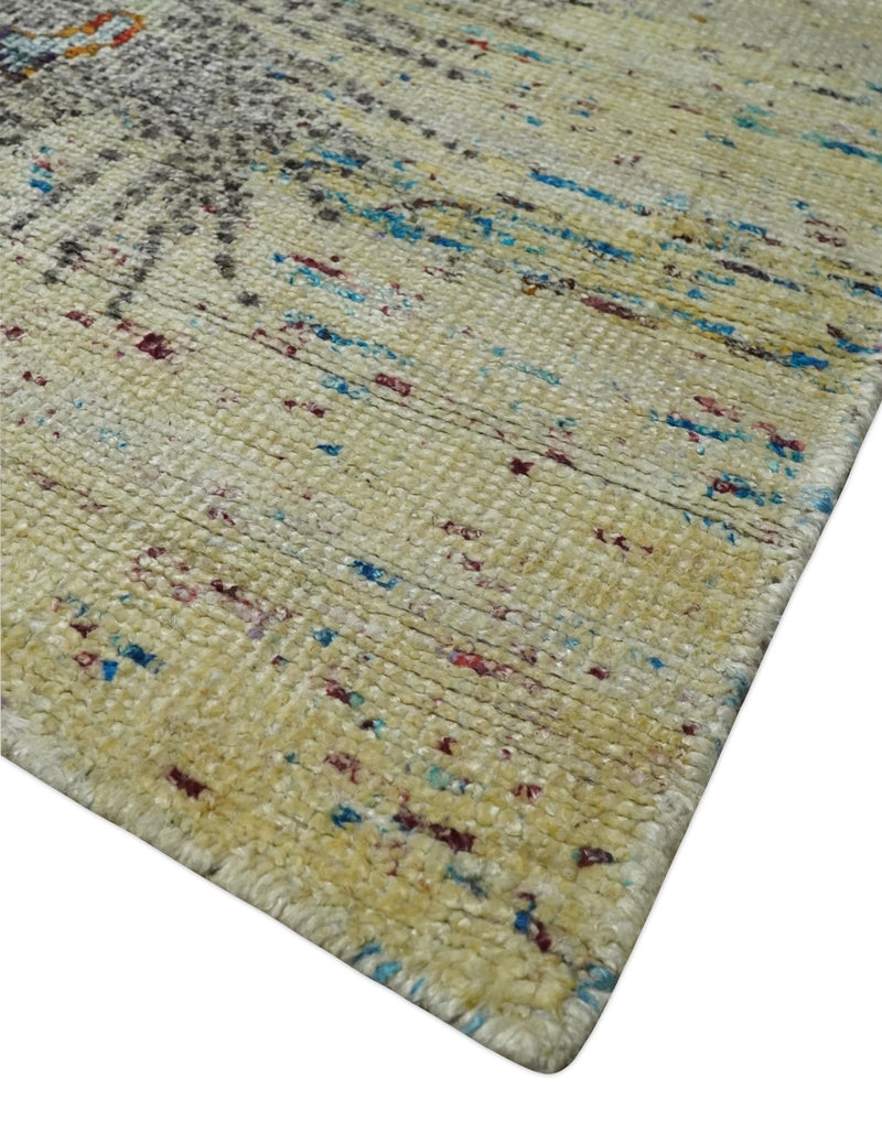 8x10 Hand Knotted Blue, Silver and Beige Antique Persian Style Contemporary Recycled Silk Area Rug | OP30