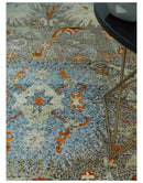 8x10 Hand Knotted Blue, Silver and Beige Antique Persian Style Contemporary Recycled Silk Area Rug | OP30