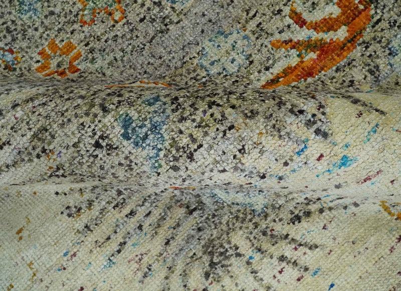 8x10 Hand Knotted Blue, Silver and Beige Antique Persian Style Contemporary Recycled Silk Area Rug | OP30