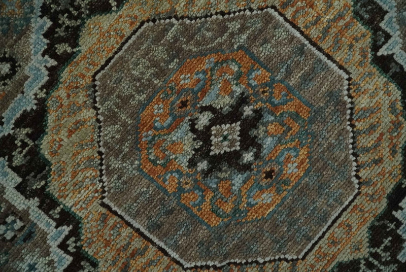 8x10 Hand Knotted Brown, Black and Silver Traditional Mamlook Design Wool Rug