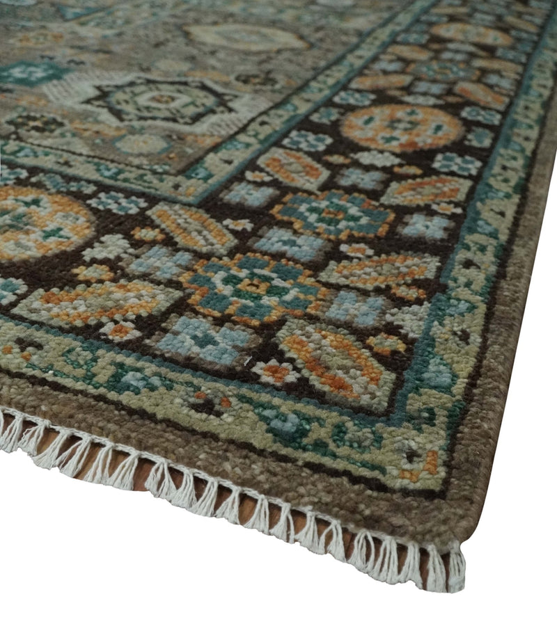 8x10 Hand Knotted Brown, Black and Silver Traditional Mamlook Design Wool Rug