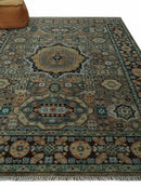 8x10 Hand Knotted Brown, Black and Silver Traditional Mamlook Design Wool Rug