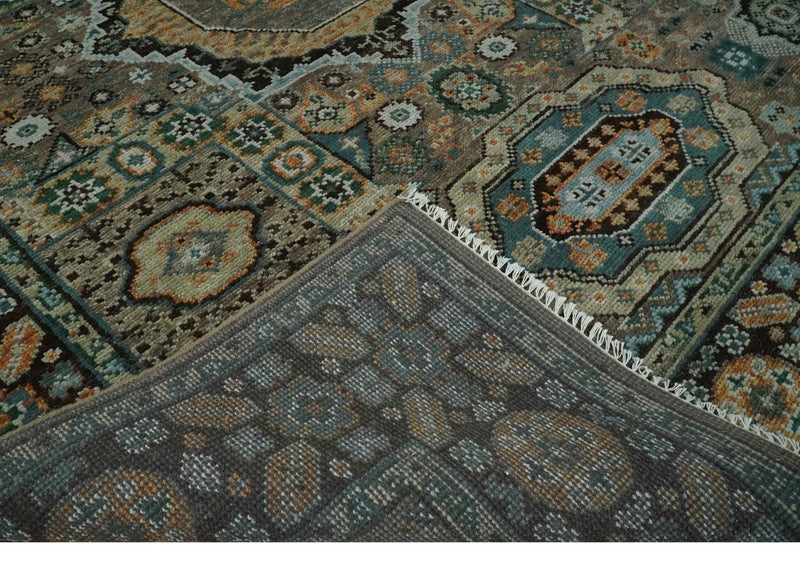 8x10 Hand Knotted Brown, Black and Silver Traditional Mamlook Design Wool Rug