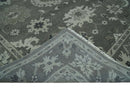 8x10 Hand Knotted Charcoal and Silver Traditional Oushak Wool Rug
