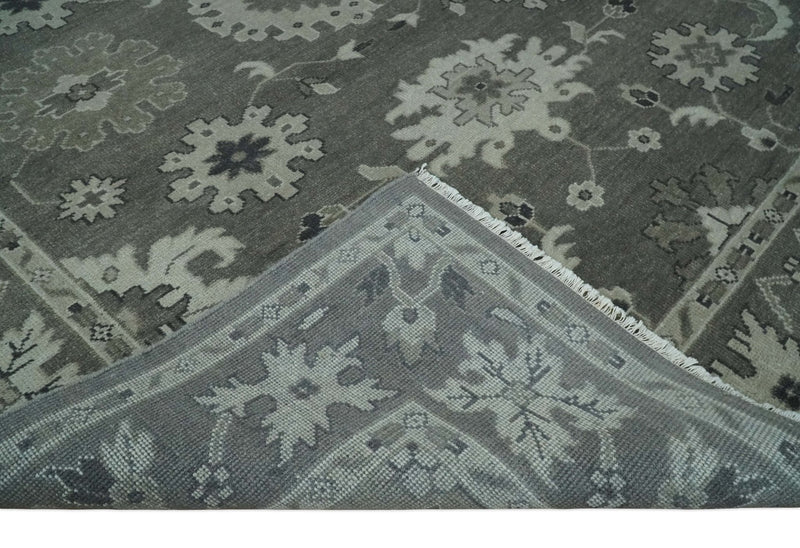 8x10 Hand Knotted Charcoal and Silver Traditional Oushak Wool Rug
