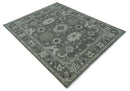 8x10 Hand Knotted Charcoal and Silver Traditional Oushak Wool Rug