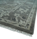 8x10 Hand Knotted Charcoal and Silver Traditional Oushak Wool Rug