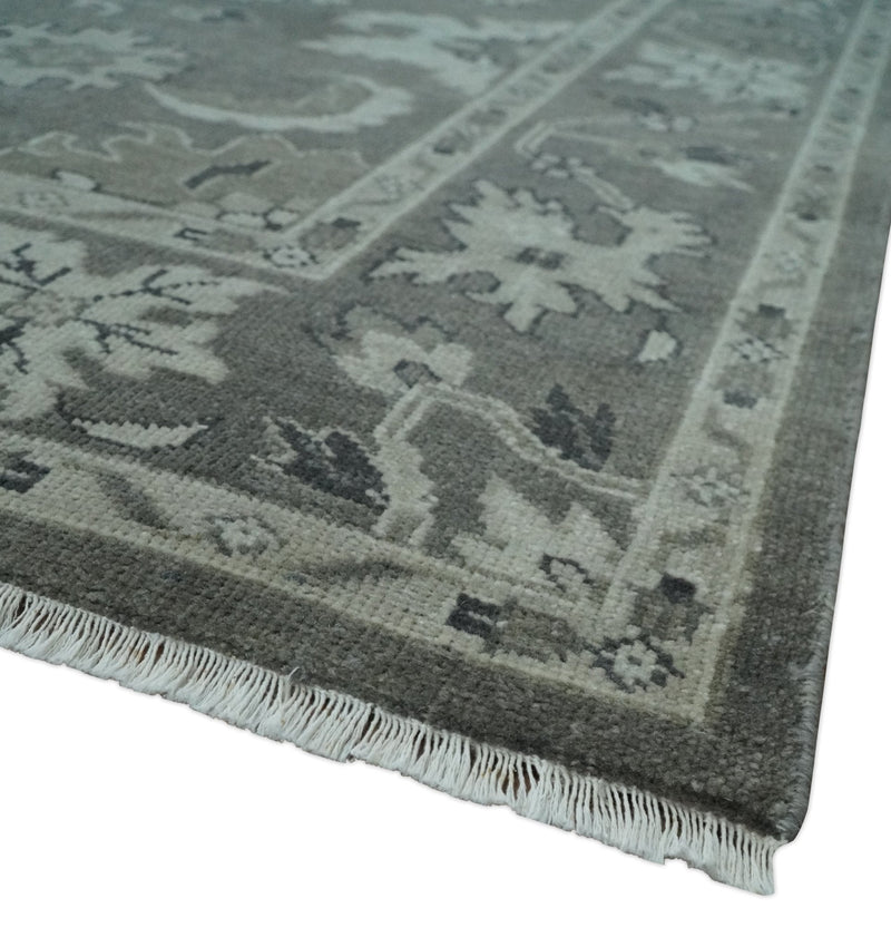 8x10 Hand Knotted Charcoal and Silver Traditional Oushak Wool Rug
