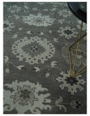 8x10 Hand Knotted Charcoal and Silver Traditional Oushak Wool Rug