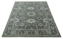8x10 Hand Knotted Charcoal and Silver Traditional Oushak Wool Rug