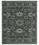 8x10 Hand Knotted Charcoal and Silver Traditional Oushak Wool Rug