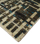 8x10 Hand Knotted Charcoal Beige Modern Abstract Contemporary Recycled Silk Area Rug | OP1