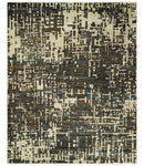 8x10 Hand Knotted Charcoal Beige Modern Abstract Contemporary Recycled Silk Area Rug | OP1