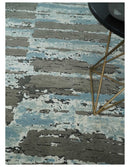 8x10 Hand Knotted Charcoal, Ivory and Aqua Modern Abstract Wool Area Rug